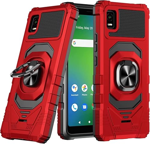 Miniatura 2 de Funda compatible con Cricket Vision Plus con protector de pantalla de vidrio templado grado militar anillo de montaje en coche con soporte a prueba