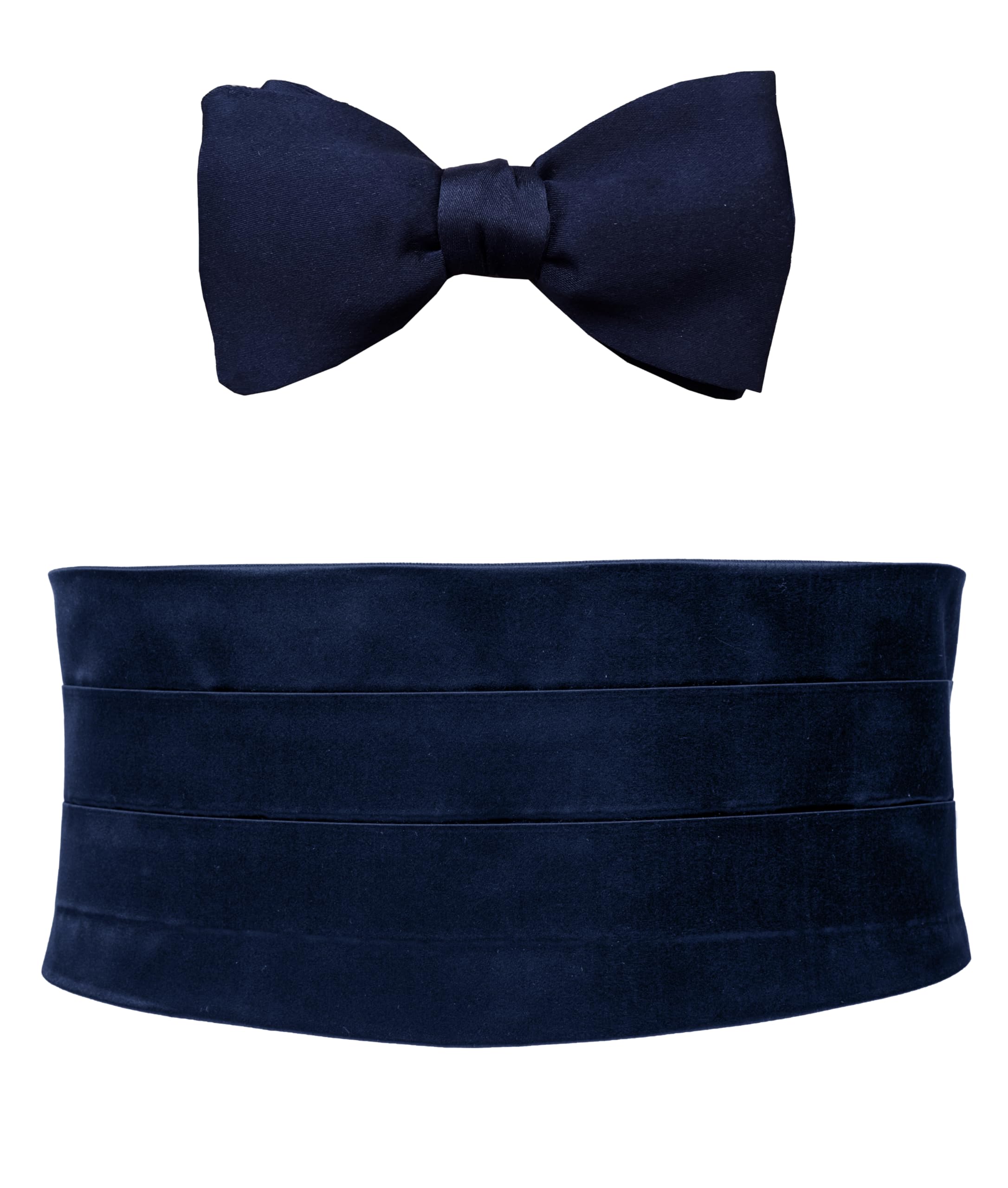 Remo Sartori - Set Fusciacca Fascia da Smoking e Papillon da Annodare in Seta Blu,3 Pieghe, Chiusura Regolabile, Made in Italy,Uomo