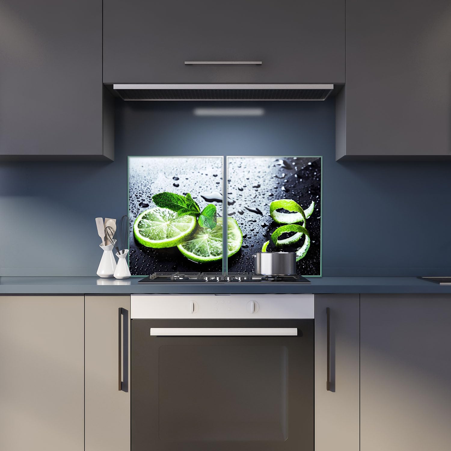 Ceranfeld afdekplaat fornuisafdekplaat afdekking snijplank 2-delig 80 x 52 kruidenbestek grijs spatbescherming glasplaat keramische kookplaatafdekking kookbescherming veiligheidsglas glazen snijplank