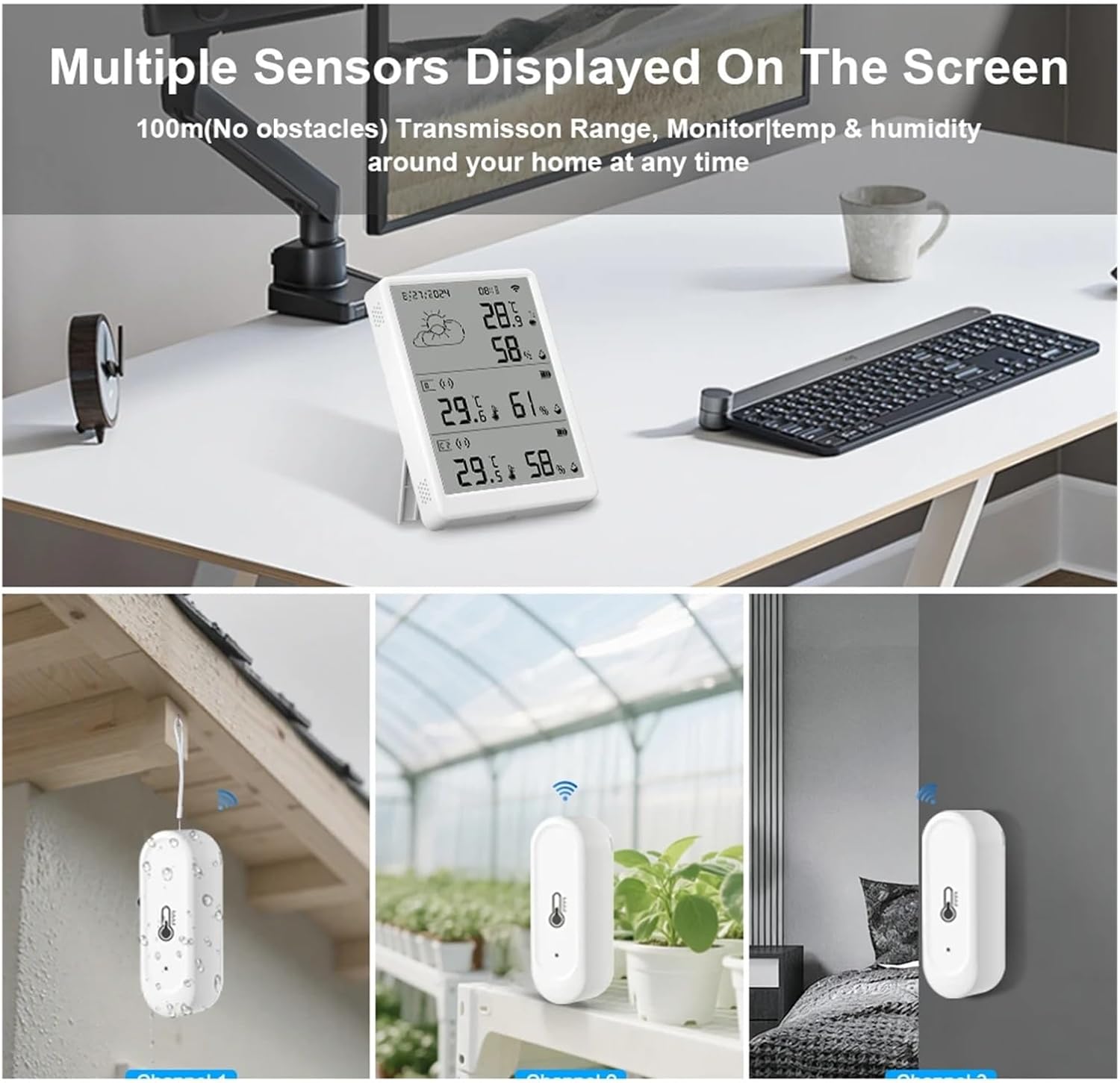 WiFi Weather Station Thermohygrometer Kit, WiFi Gateway & Outdoor IP65 Waterproof 433MHz Sensor, APP Alert Monitor(R1 with 1 Sensor)