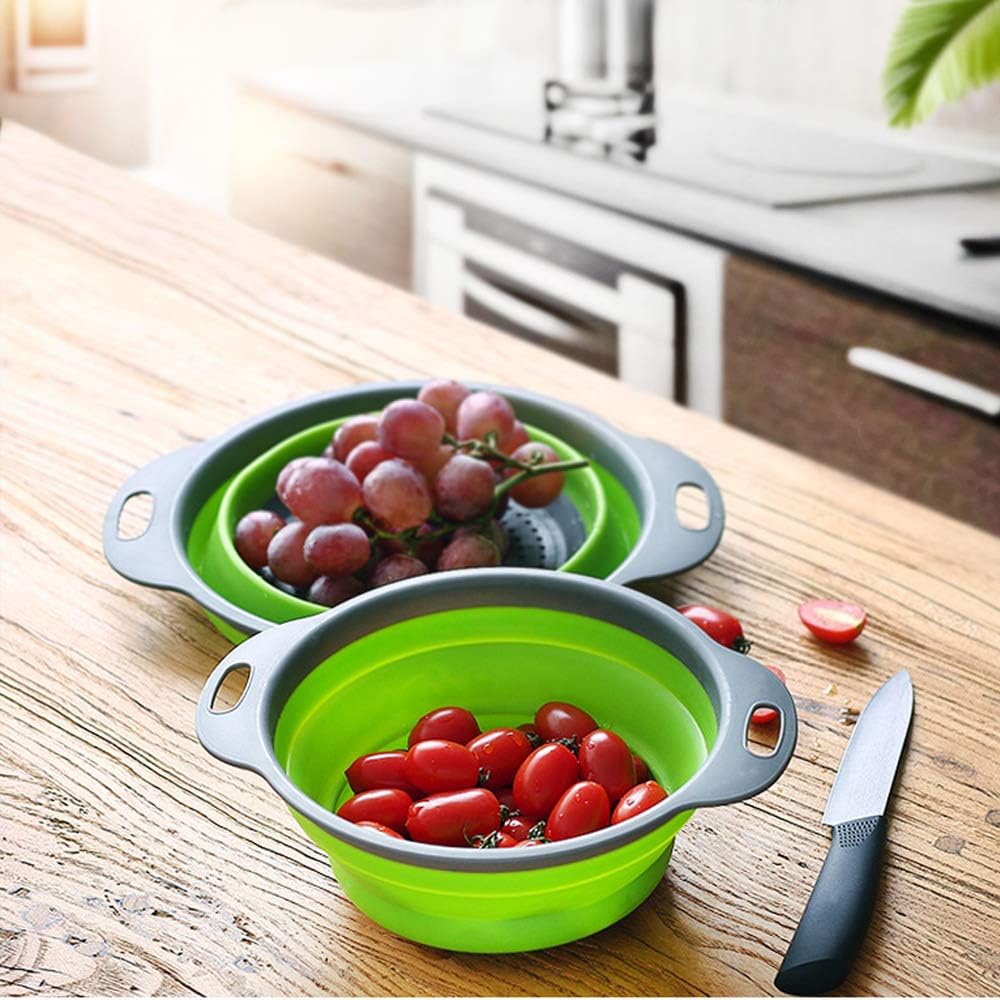 Collapsible Colander URBEST Strainer Set, Food Strainer Round Silicone Kitchen for Draining Pasta, Vegetable and fruit 2 pcs 4 Quart and 1 pcs 2 Quart