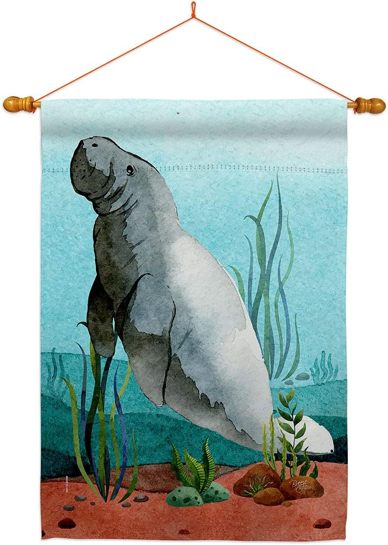 Manatees Burlap Burlap House Flag Animals Sea Creature Nautical Ocean Fish Outdoor Summer Marine Small Decorative Gift Yard Banner Double-Sided Made In USA 28 X 40