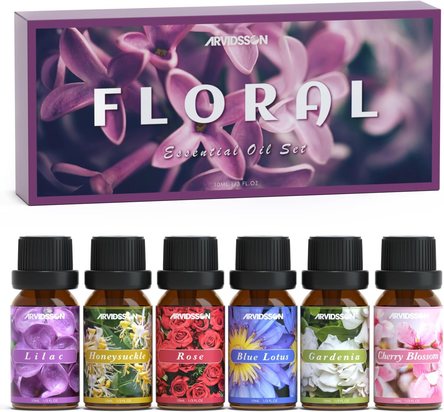 Floral Essential Oils Set, Natural Flower Essential Oil Gift for Women - Rose, Gardenia, Cherry Blossom, Honeysuckle, Lilac, Blue Lotus, Scented Oil for Diffuser, Valentines Day Gift for Her