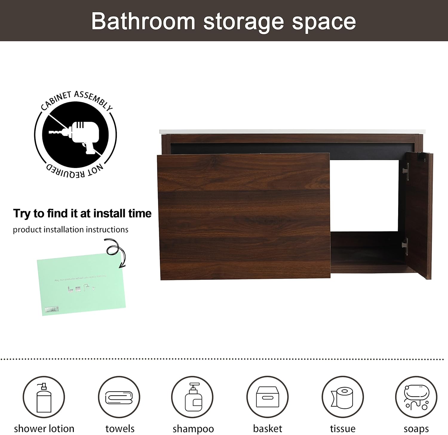 Malwee 36" Floating Bathroom Vanity with Sink, 36 Inch Single Sink Wall Mounted Bathroom Vanity, with 1 Door and 1 Drawer, White Resin Basin Sink Top (046-36)