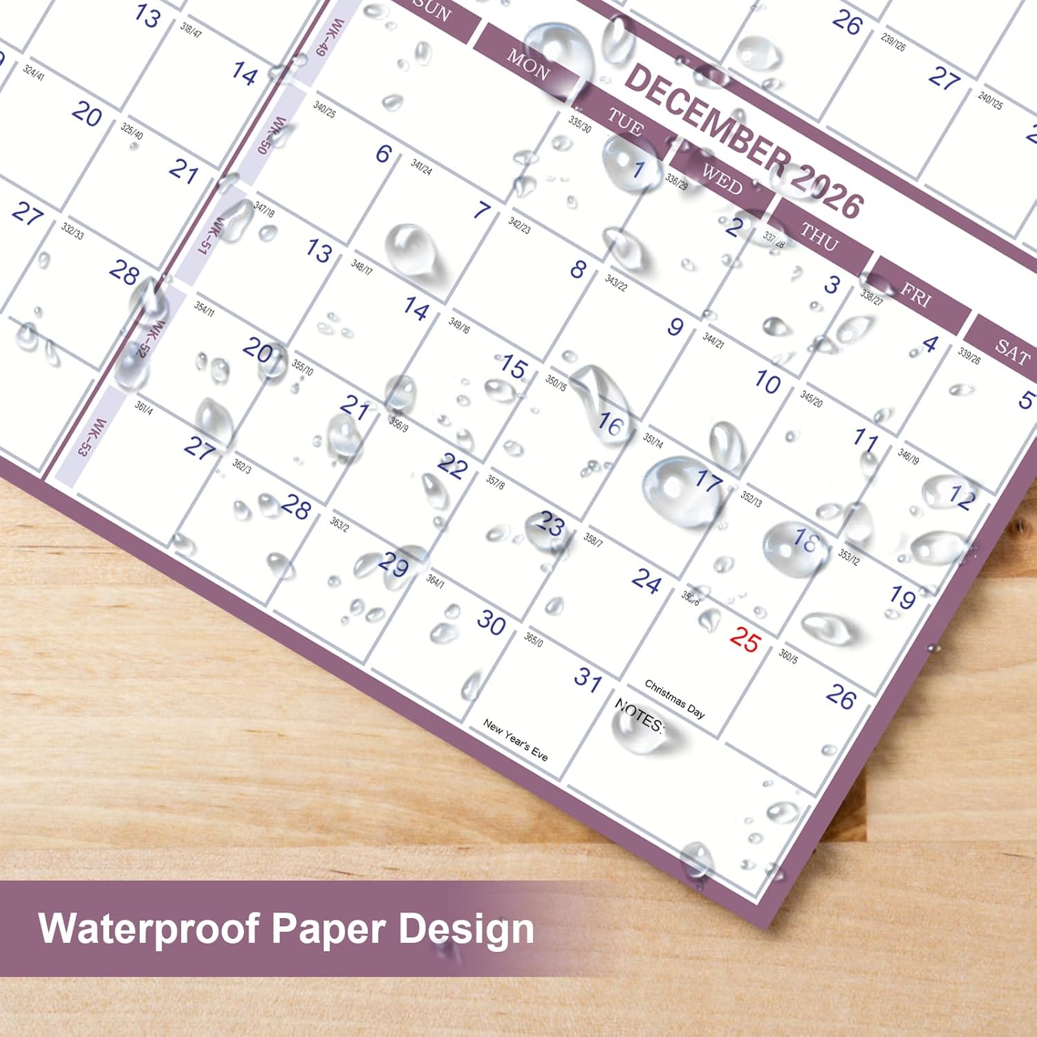 2026 Wall Calendar 24" x 36" with Week Numbers, 12 Months from January to December, Dry Erase Large Annual Yearly Planner, Horizontal/Vertical Large Calendar for Easy Planning, Organizing (rosy mauve)