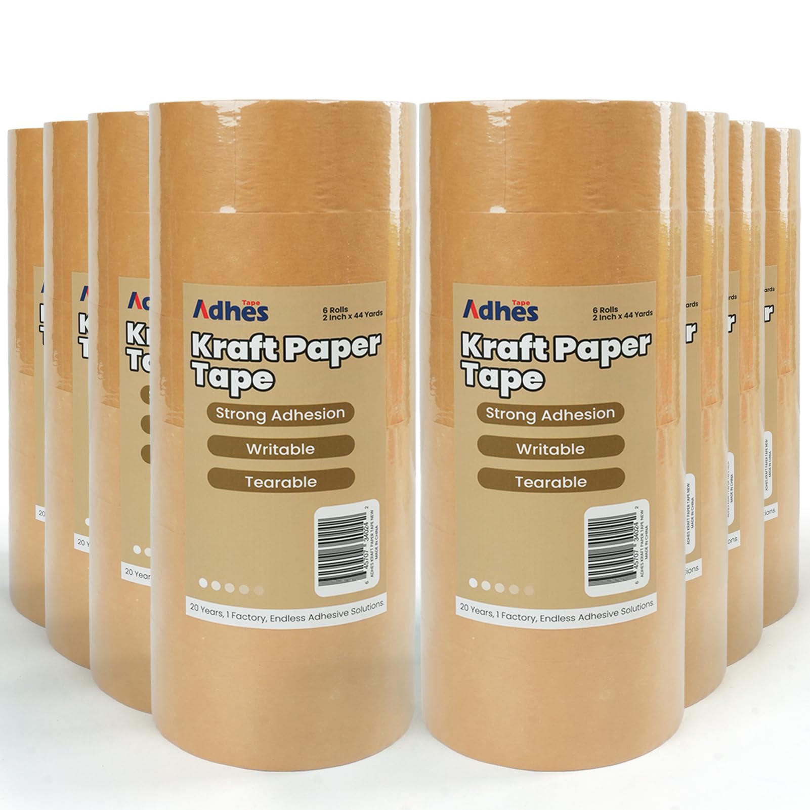 ADHES Marrón Cinta de embalaje de papel kraft 48 rollos de 50 mm x 40 m | Cinta Adhesiva Para Paquetes Y Cajas Cinta de embalaje para paquetes