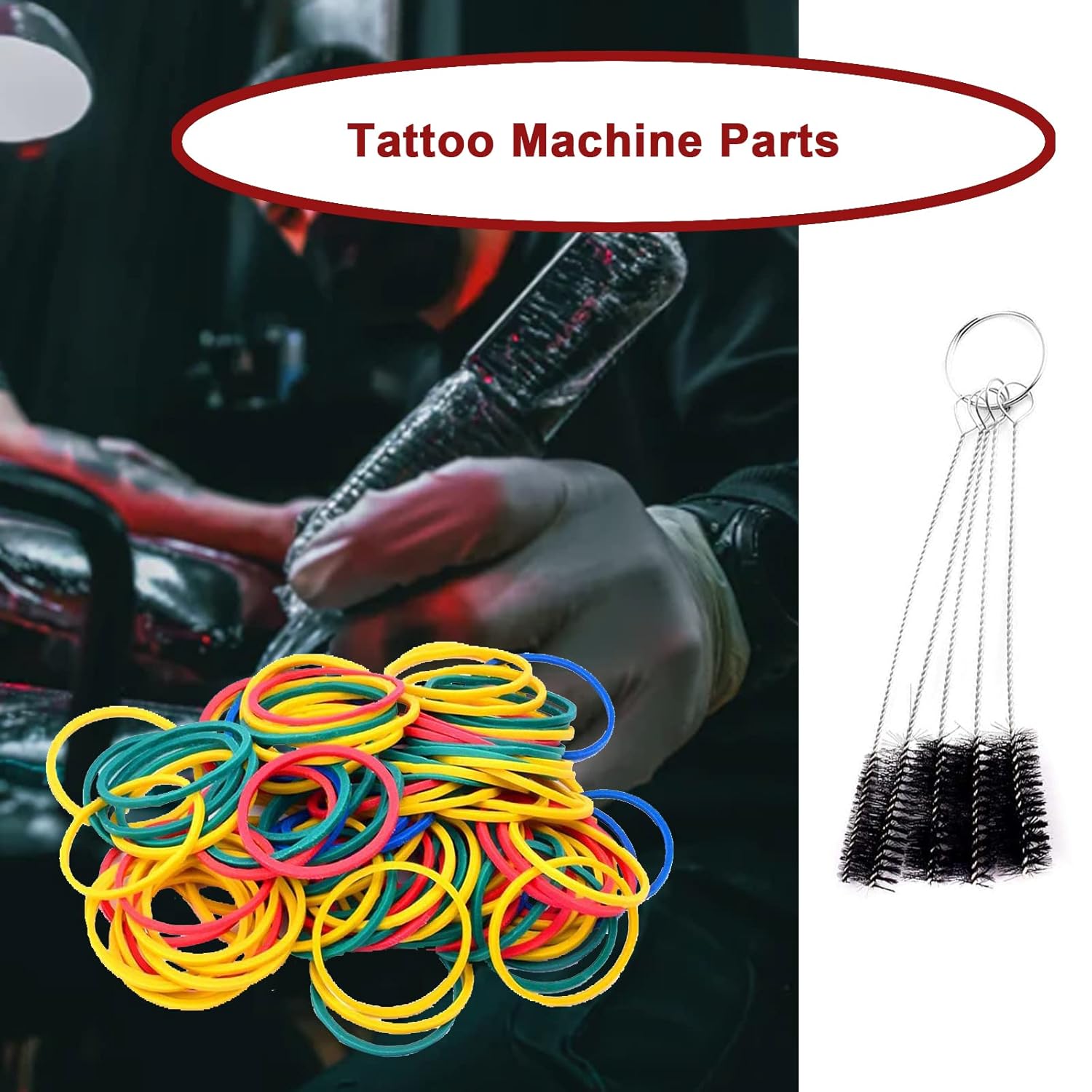 Tattoo Machine Parts - TONBAO 100pcs Tattoo Rubber Bands Tattoo O-rings Tattoo Grommets Tattoo Nipples and 1 set Cleaning Brush Set Mix Colors Tattoo Needles Tattoo Machines Tattoo Supplies : Beauty & Personal Care