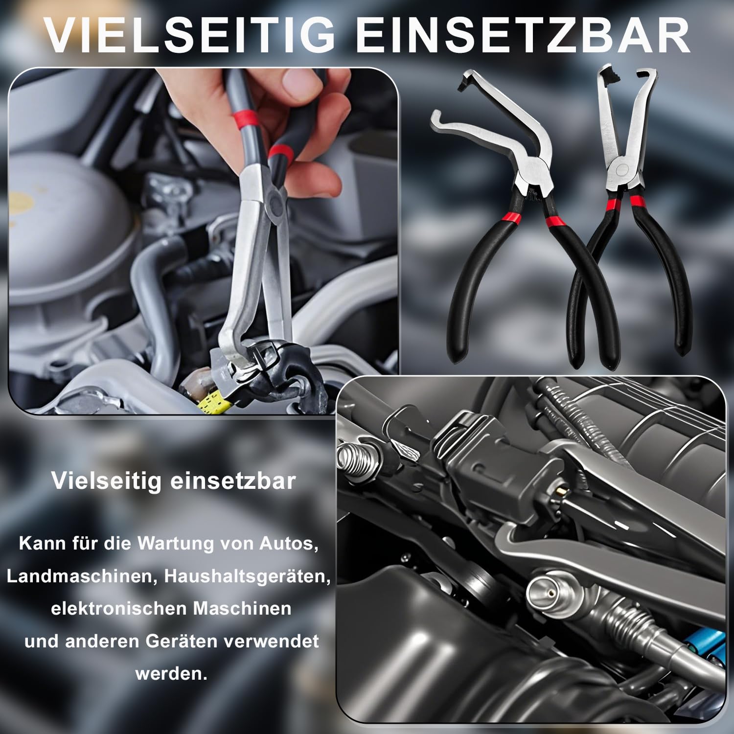 Elektrische Abziehzange, Steckverbinder-Zange für KFZ (1x Gerade & 1x 60° gebogen), Kraftstoffleitungswerkzeug mit rutschfestem Griff, Trennsatz für Luftmassenmesser und Einspritzdüsen