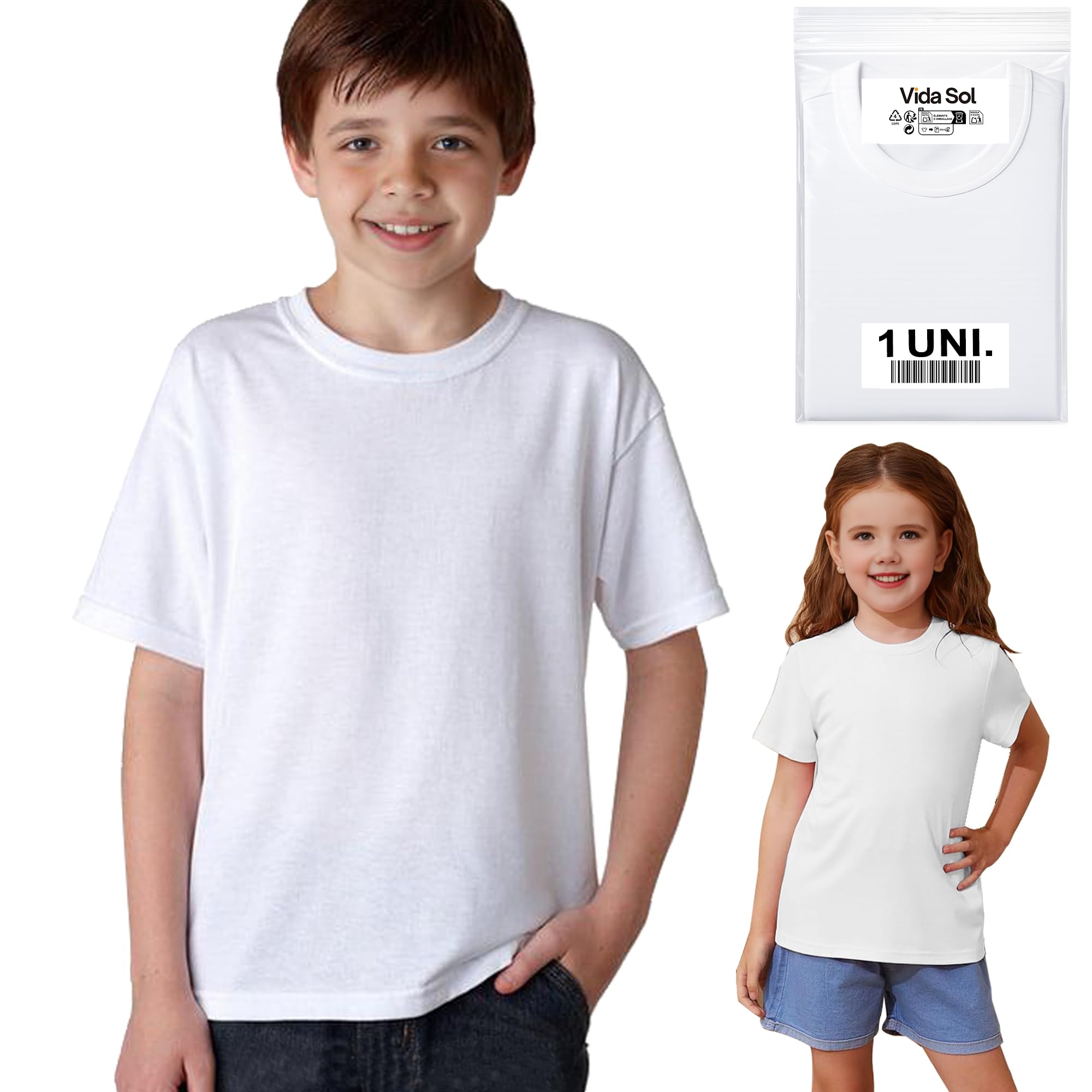 Camiseta Infantil 100% Algodón, 1 y 2 Unidades, Unisex, Manga Corta, Cuello Redondo, Suave y Transpirable, Diseño Básico y Cómodo, Ideal para Uso Diario, Tallas 1-15 Años, Colores Variados