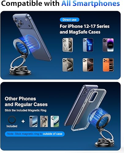 Miniatura 8 de Ultra-Thin Vacuum Gel Magnetic Phone Holder for Car, 95LBS Max Suction 360 Adjustable All Zinc-Alloy Cell Phone Car Mount for MagSafe, Fit for