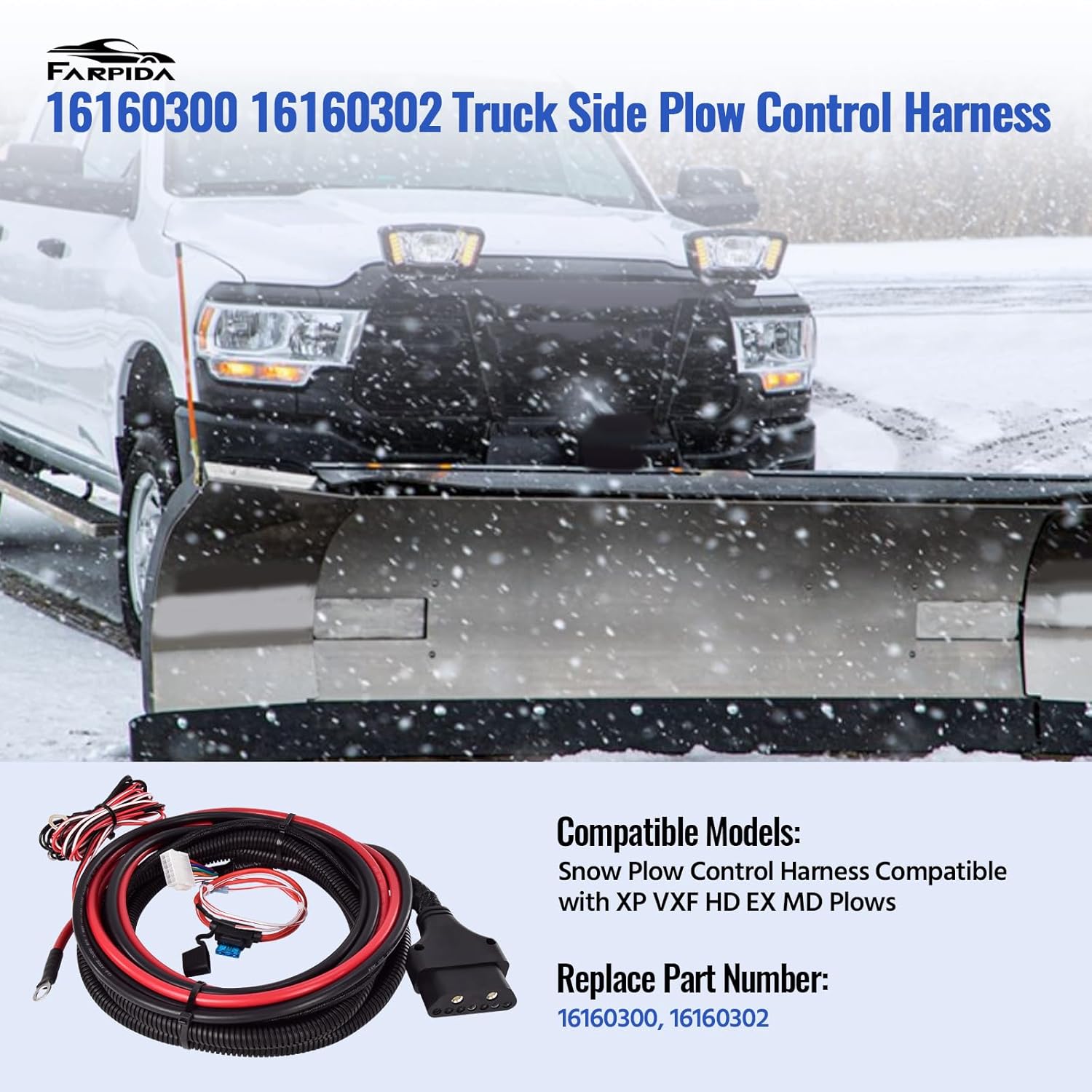 16160300 Truck Side Plow Control Harness Compatible with XP EX VXF HD MD Plows, Generation 2 Snowplow Truck Side Cable Wiring Harness Connector Repair Kit Replace # 16160300 16160302