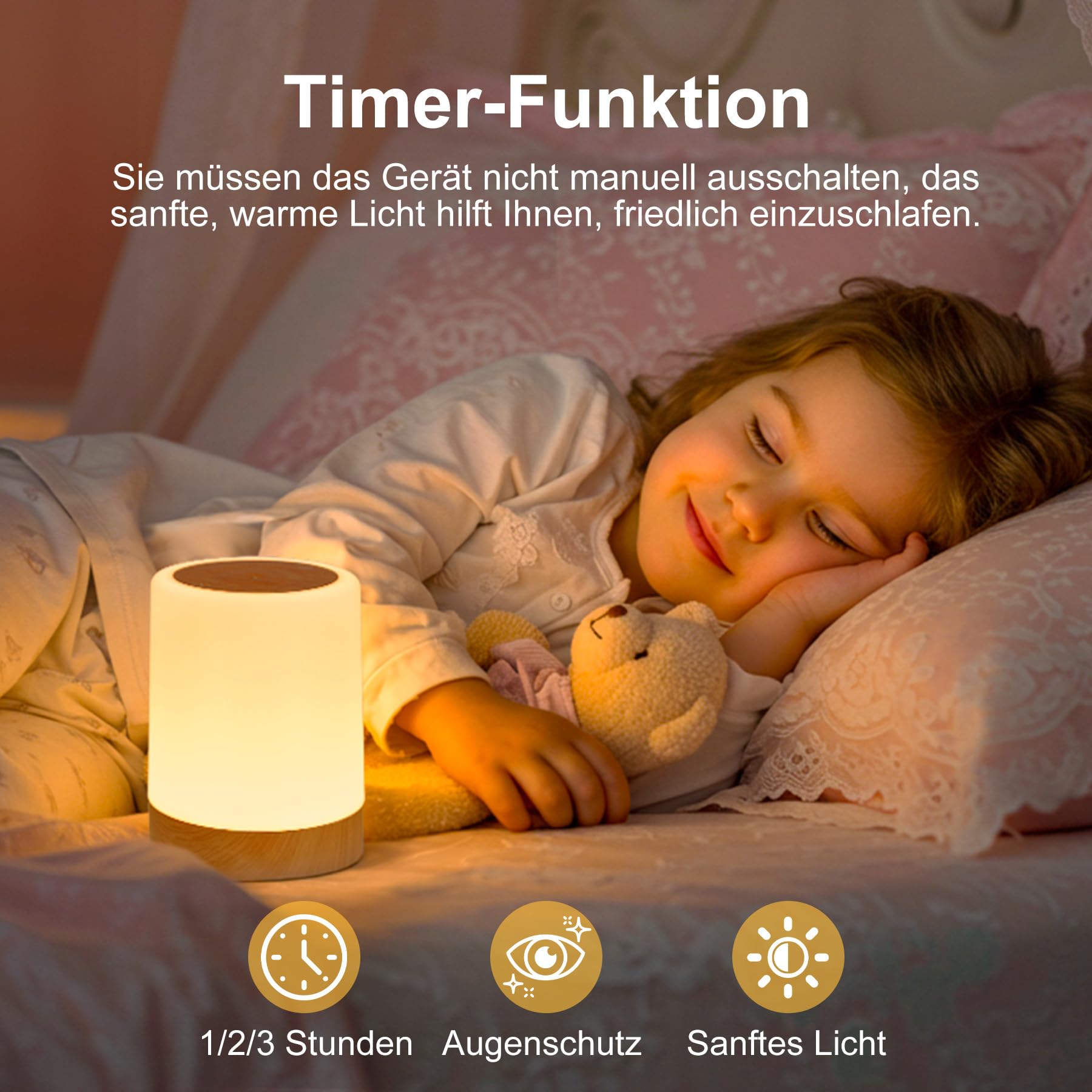 LED Nachttischlampe Touch Dimmbar 2er Set, Tischlampe Kabellos Batterie mit Timing und Memory Funktion, Stilllicht Kinder Nachtlicht Dimmbar mit 256 RGB Farben für deko Wohnzimmer Schlafzimmer