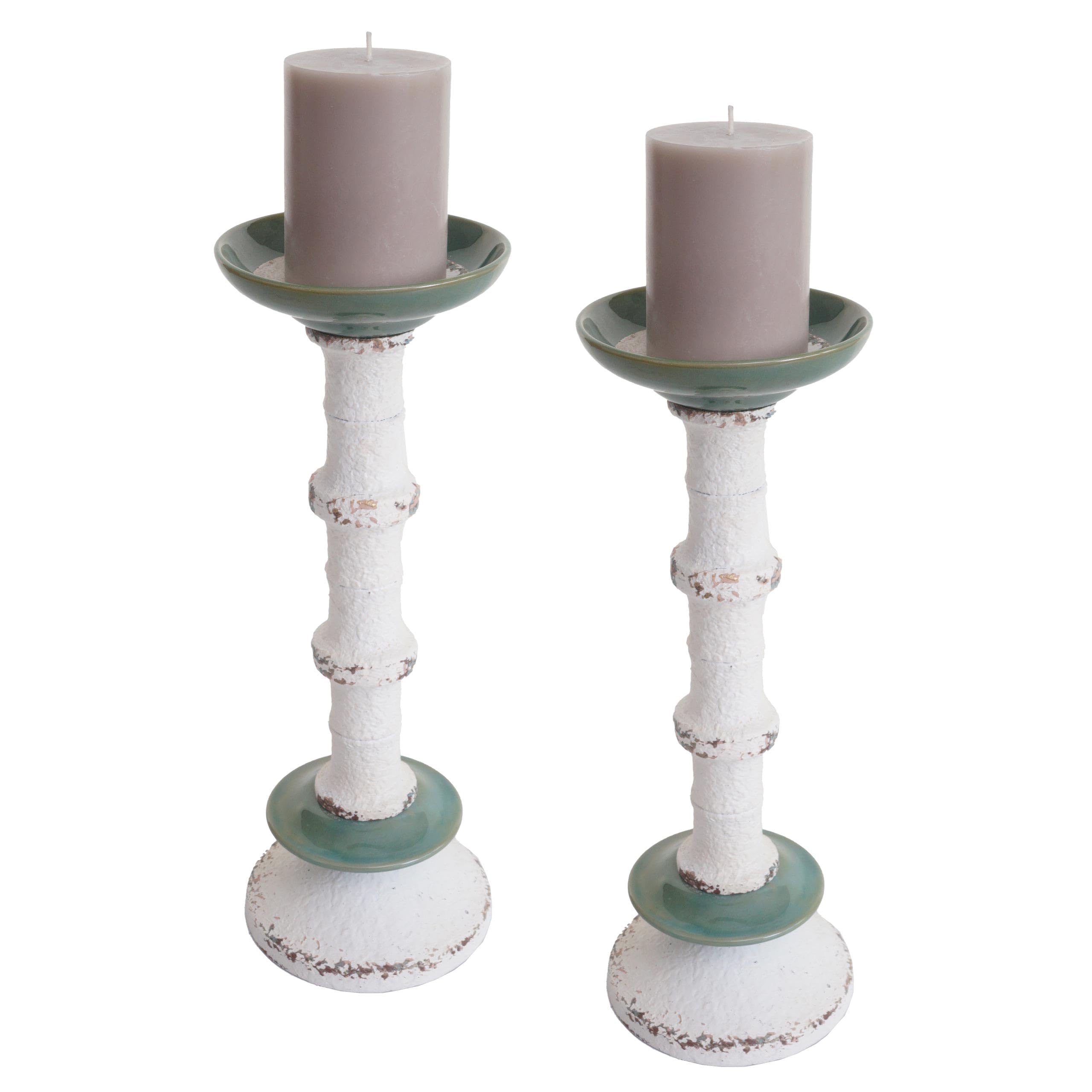 Mendler 2er-Set Kerzenständer HWC-N35 Metall Keramik Höhe 36cm