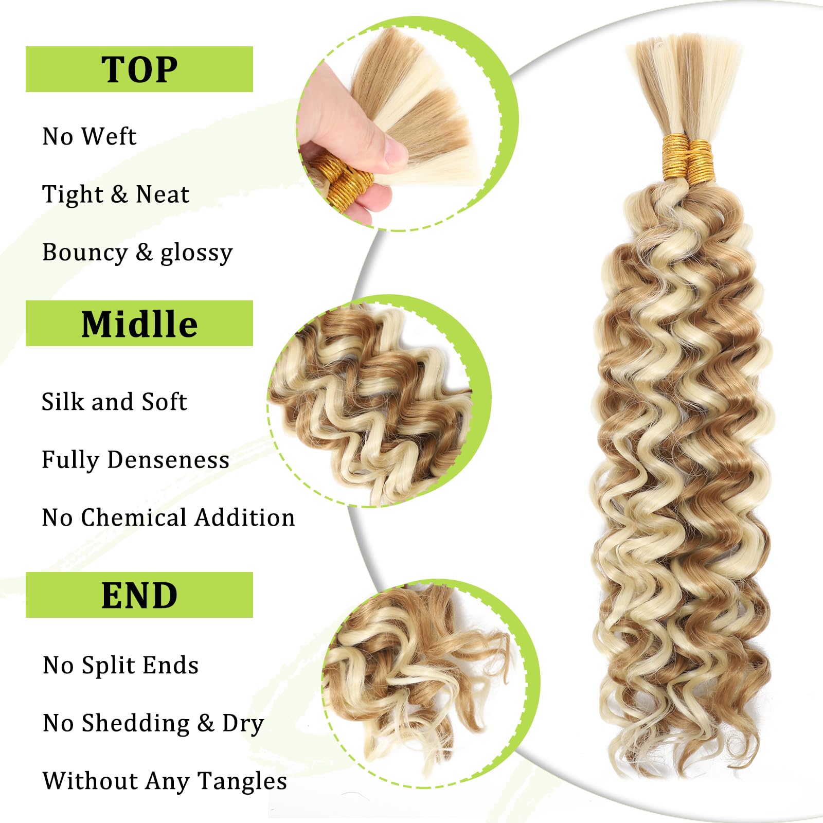 Water Wave Bulk for Braiding 18inch 110g With 2 Bundles Deep Wave Bulk Hair for Boho Braids No Weft Curly Wavy Synthetic Bohemian Braiding Hair Extensions for Women (P27/613 - Image 3