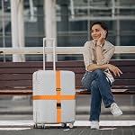 10 Set d'étiquettes de sacs à bagages, ceintures de bagages réglables, étiquette de bagages en silicone avec nom ID Cartes, resserrer pour garder les valises en sécurité pendant le voyage (Orange)