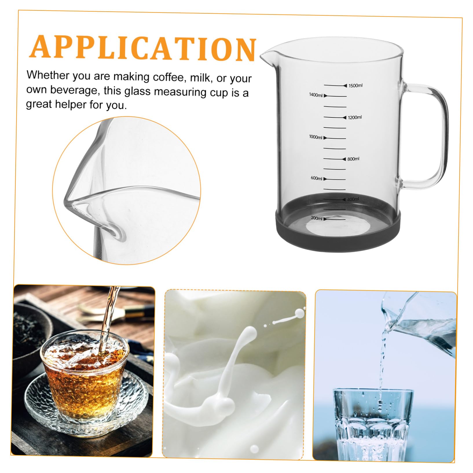 SHINEOFI Jarra Medidora De Vidrio Borosilicato 1500 Ml Con Escala, Taza Medidora Resistente Al Calor, Asa Ergonómica, Para Cocinar y Preparar Café En Hogar y Oficina