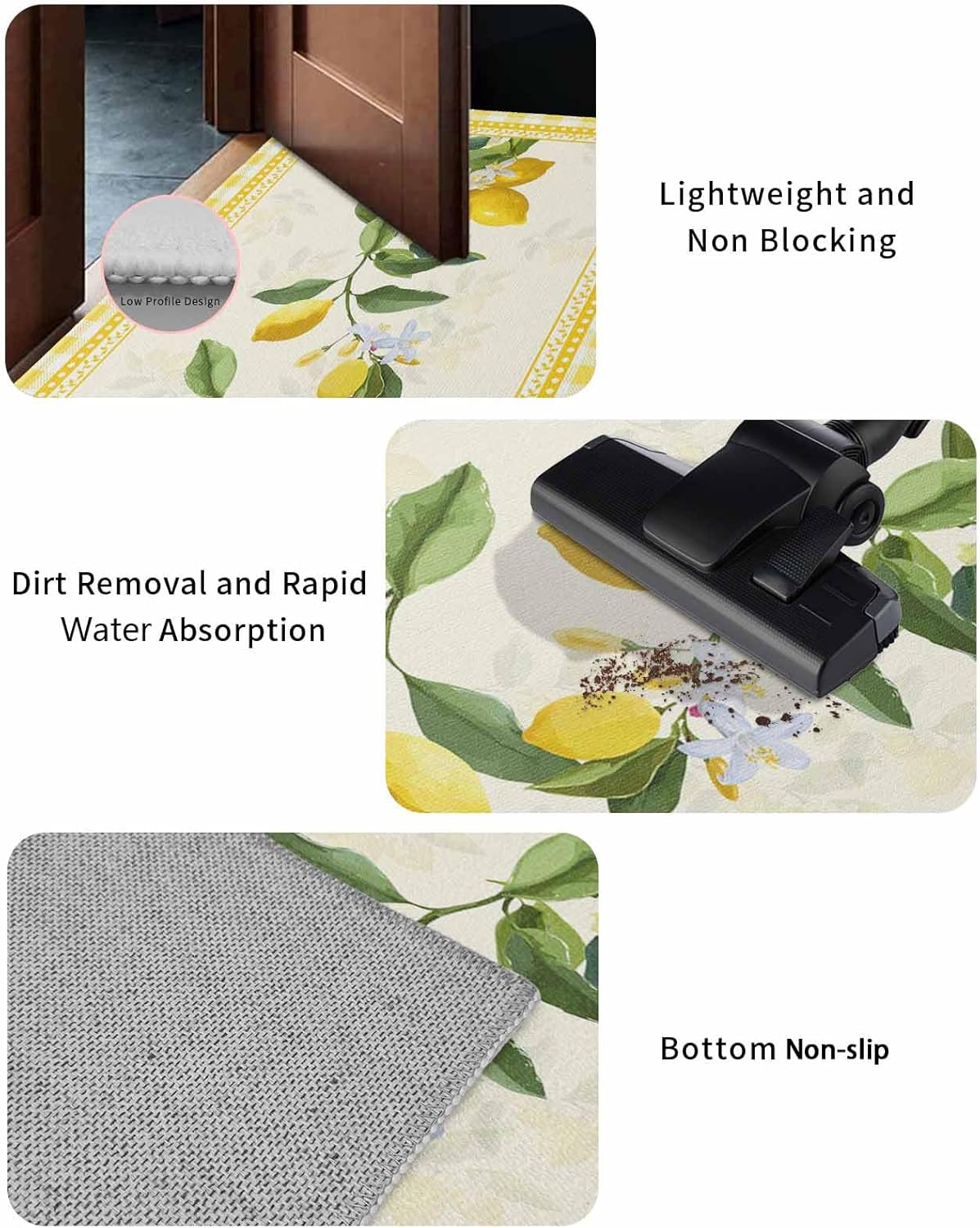 Indoor Door Mat Washable Mat 24x36 Inch - Outdoor Non-Slip Mat Absorbent Resist Dirt Doormats Simple Watercolor Art Summer Farm Yellow Lemon Floor Mat for Entryway Patio Bathroom