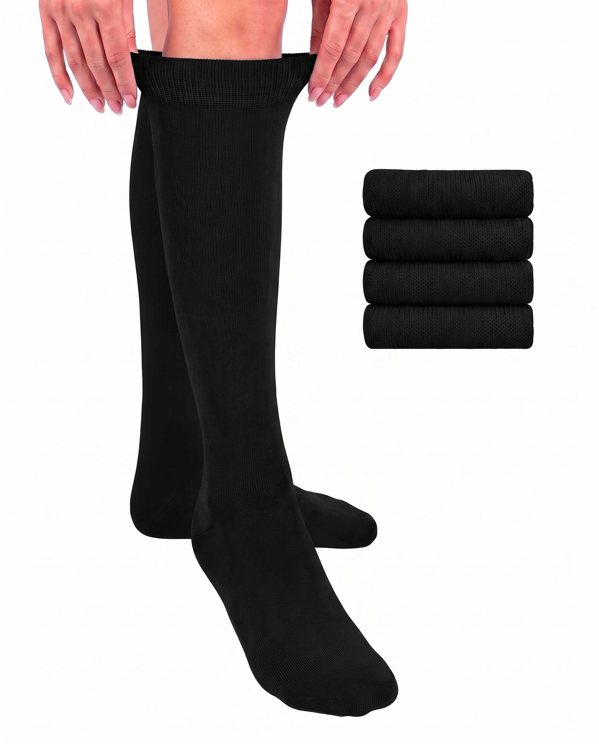 Hugh Ugoli Women Cotton Knee High Socks, 4 Pairs, Long Dress School Uniform