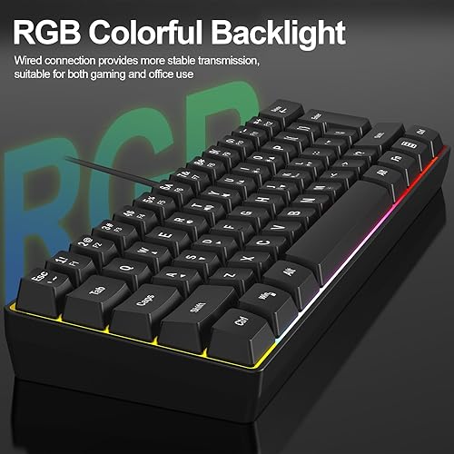 Miniatura 2 de Teclado de memoria para juegos RGB con cable. 60% Mini teclado de computadora LED cremoso. Teclado ergonómico pequeño con teclas inreemplazables