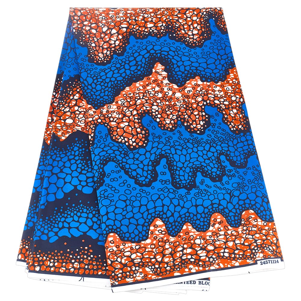 – MAYJOYDIY 5.4 M Blue Kente African Fabric 1.1m African Ankara Print Fabric Tidal Patterns Wax Prints Fabrics for Dresses Shirts Trousers Bags Curtains Tablecloths