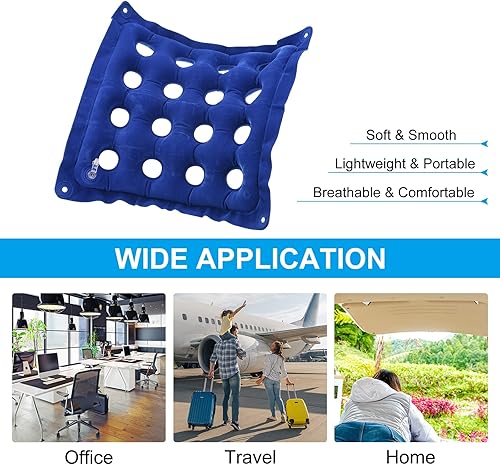 Miniatura 6 de PATIKIL Cojín de asiento inflable, paquete de 2 cojines de asiento de aire portátiles transpirables flocados cuadrados para el hogar, sillas de