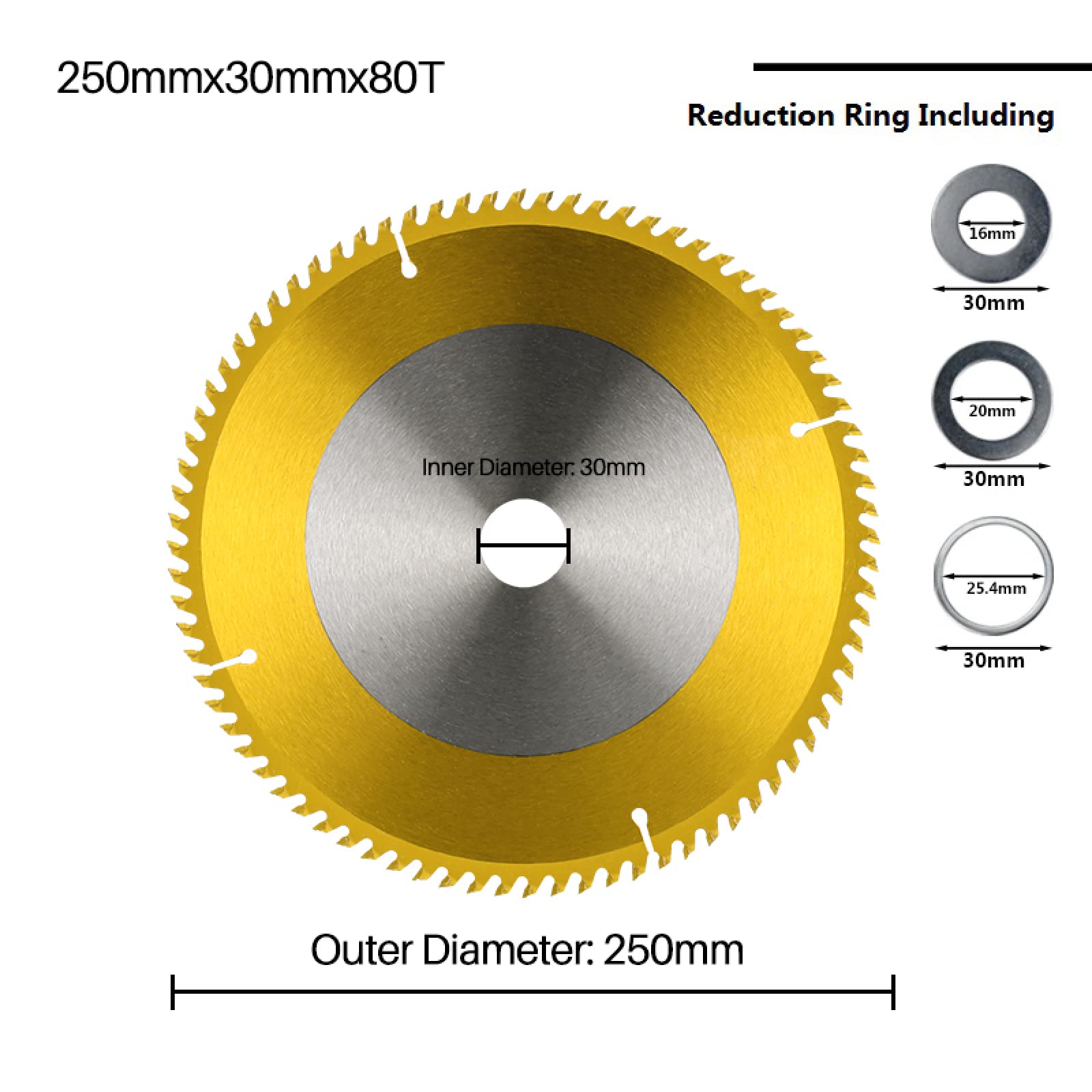 250mm lame de scie circulaire 60T 80T TCT lame de scie pour bois plastique acrylique TiN revêtement bois disque de coupe outils électriques,250x30x80T