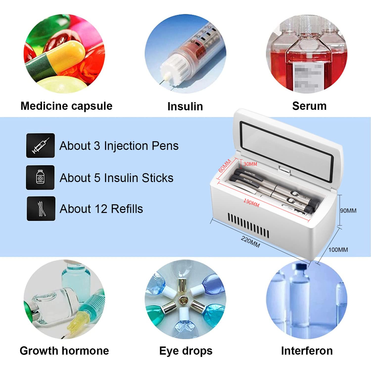 TAHALI Caja enfriadora de insulina portátil para medicamentos Mini Nevera eléctrica Inteligente Mini Nevera Bolsa termostato USB Adecuado para Viajes/interferón,2Battery