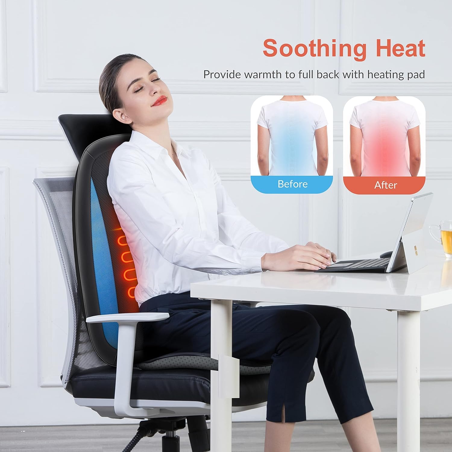 COMFIER Massaggiatore per la schiena shiatsu con calore - Sedia da massaggio per impastare i tessuti profondi, cuscino per sedia da massaggio per schiena completa, massaggiatore per sedia per casa o