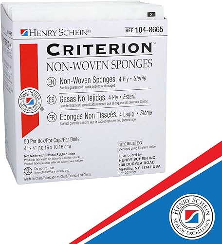 Miniatura 6 de Henry Schein Criterion Esponja no tejida de 4 x 4 pulgadas, mezcla de rayónpoliéster, 4 capas, estéril, 50 por paquete