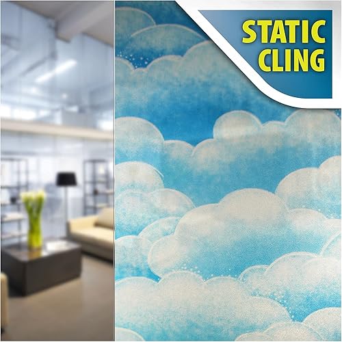 Miniatura 2 de Buydecorativefilm BDF 1CCCB - Lámina de algodón para ventana, color azul, nubes de azúcar, no adhesiva, adherencia estática, 36 pulgadas x 15 pies