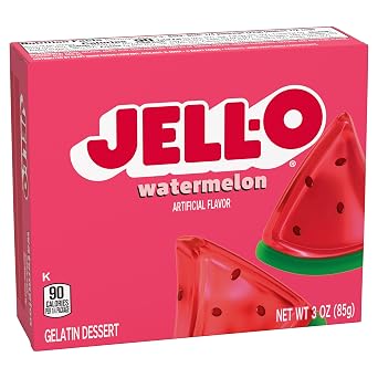 Jell-O Gelatin Dessert Mix, Watermelon Flavored, Artificially Flavored, Fat Free, Quick & Easy Dessert, 3 oz (Pack of 4)
