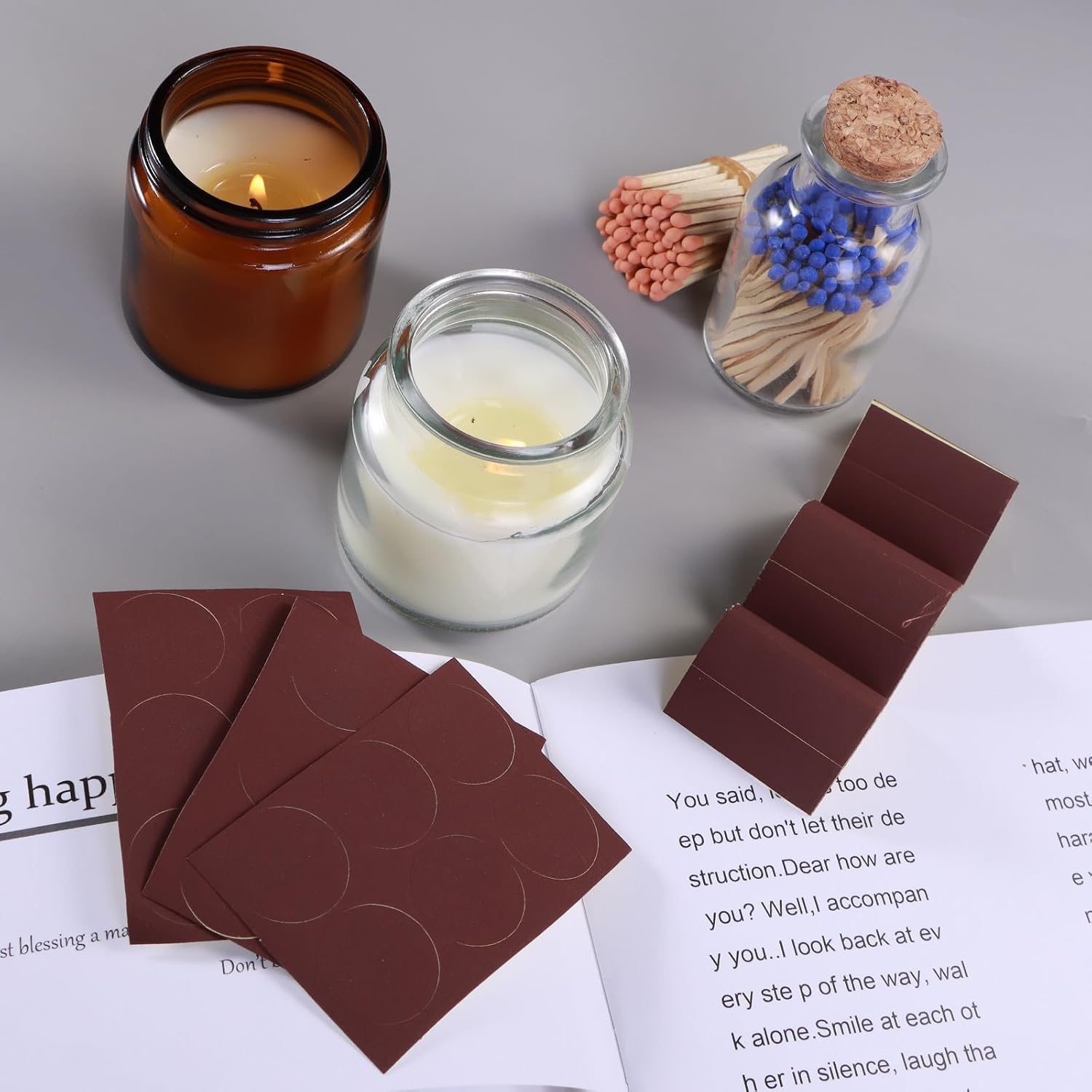 72Pcs Match Striker Paper with Adhesive 2 Sizes of Matches Holder Matches for Candles in A Jar with Striker Decorative Match Cloche (66)