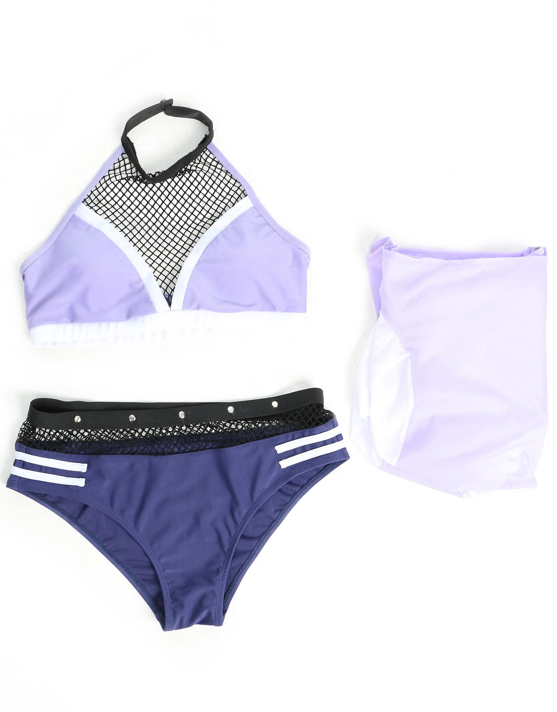 haikyuu Women Anime Derivative Bikini Set with Cover Up Jacket Halter Mesh Top and Shorts Two Piece Bathing Suit