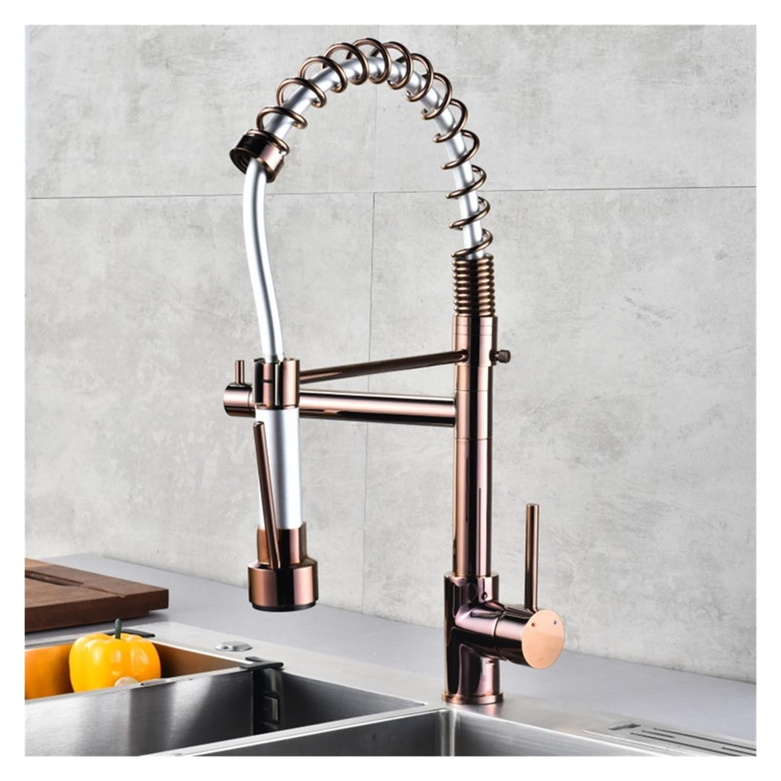 Robinet de cuisine à ressort en alliage de cuivre noir mitigeur de luxe dual function D