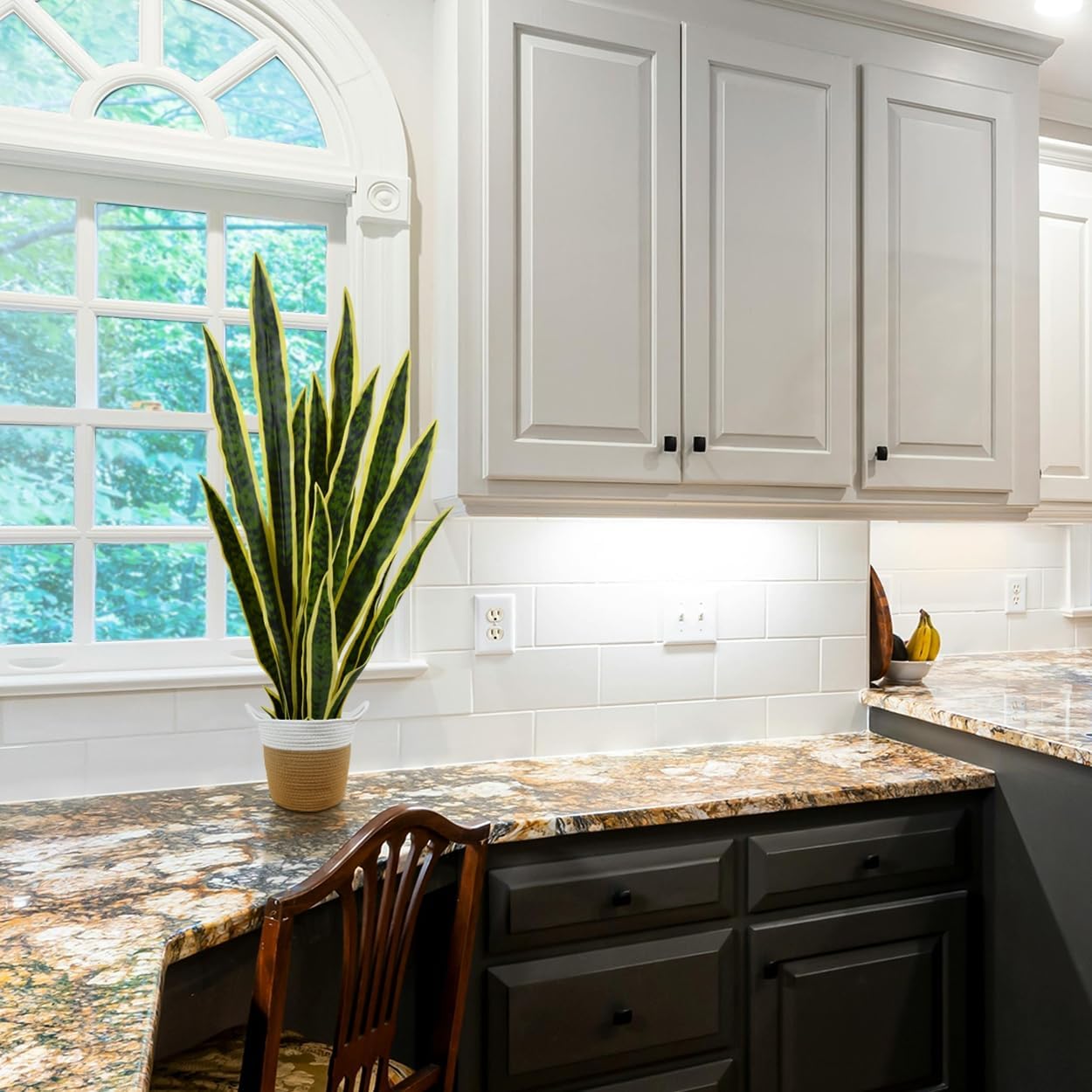 Artificial Snake Plant, 3ft Fake Sansevieria with Basket, 35" Fake Mother in Law Plants, Perfect Faux Potted Plant Greenery for Indoor Home Office Store Lifelike Decoration (Yellow)