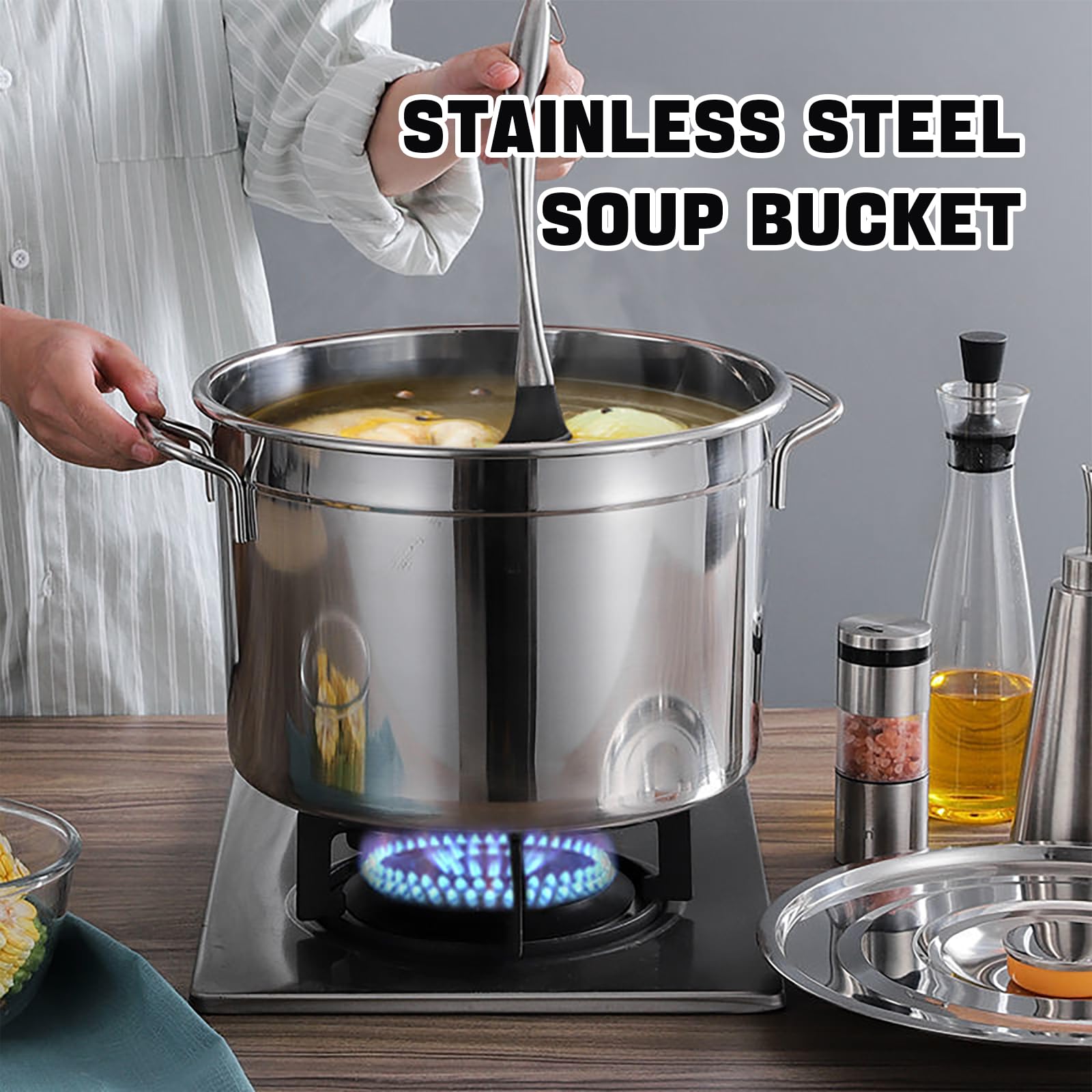 Generico Pentola in Acciaio Inox con Coperchio, pentola per zuppa da 40 cm per Olio da Cucina, Pasta, Riso, Noodles - Resistente e Versatile, Essenziale in Cucina per Chef casalinghi