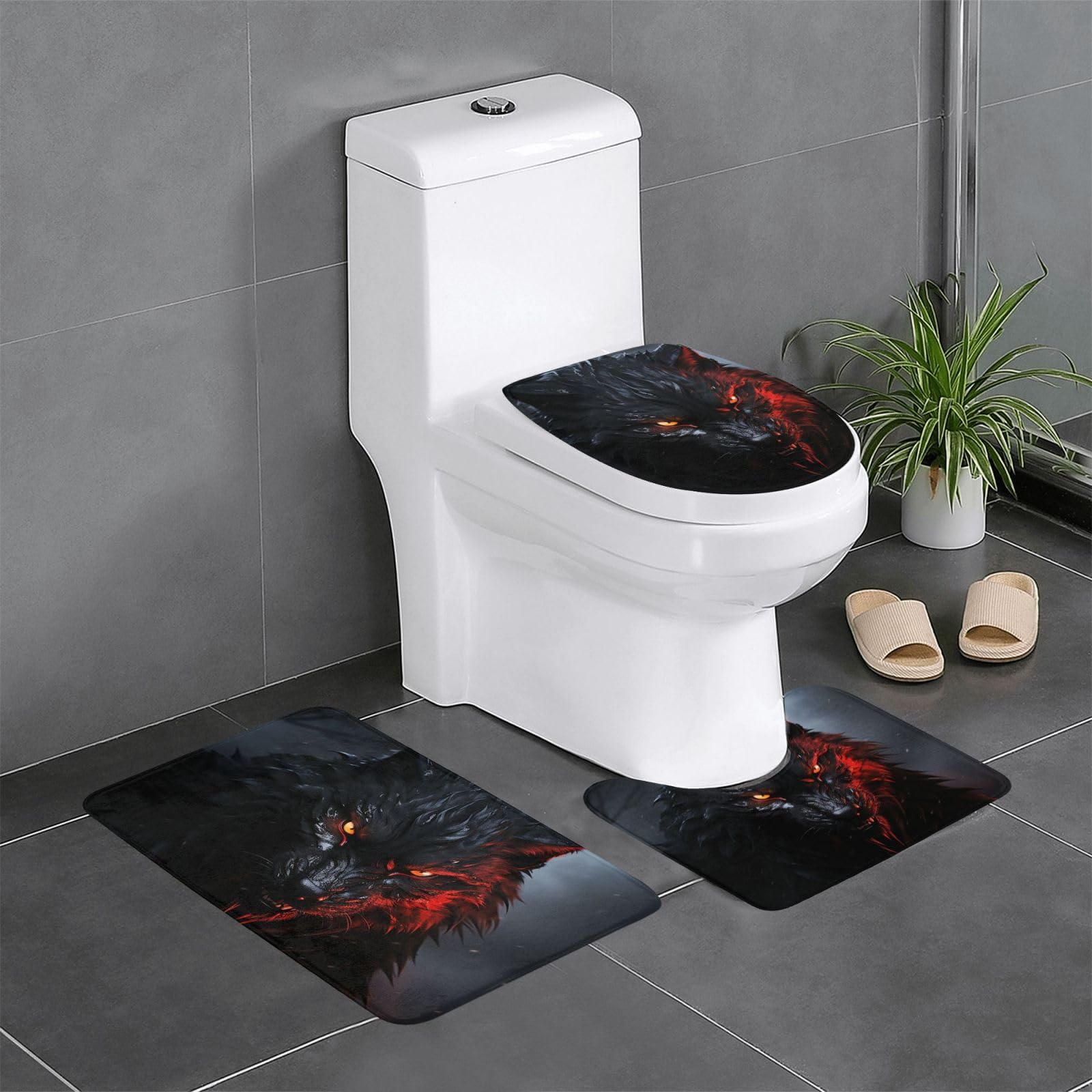 Tapis de bain antidérapant pour abattant de toilette 3 pièces loup