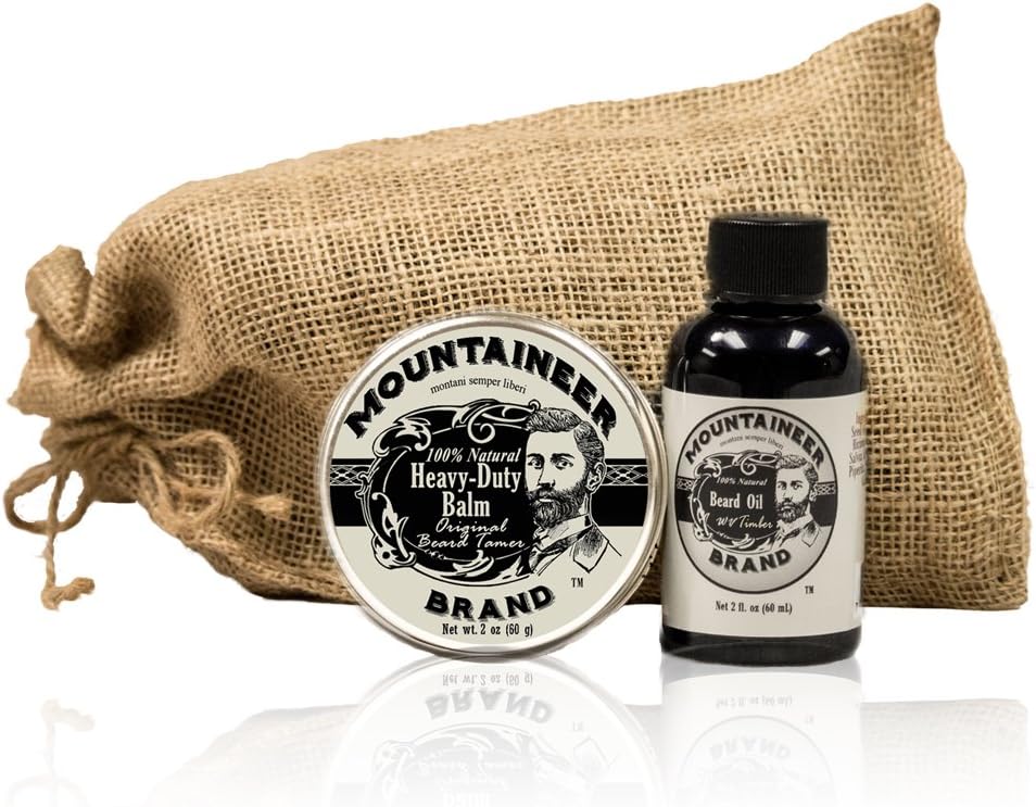 Heavy Duty Beard Balm 2oz (Original Scent) and Beard Oil 2oz (WV Timber) by Mountaineer Brand: The Ultimate Beard Conditioning Combo Pack