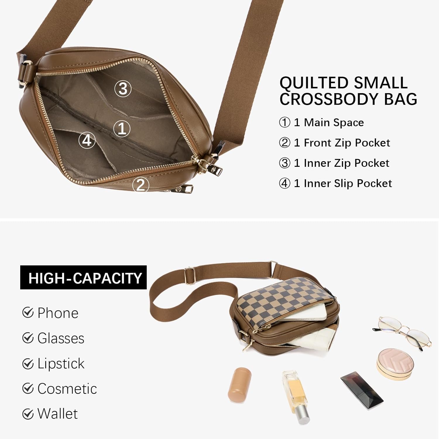 BOSTANTEN Quilted Crossbody Bags for Women Vegan Leather Purses Small Shoulder Handbags with Wide Strap | Quilted, Small, with Wide Strap, Quilted, Purses, Small - Image 5