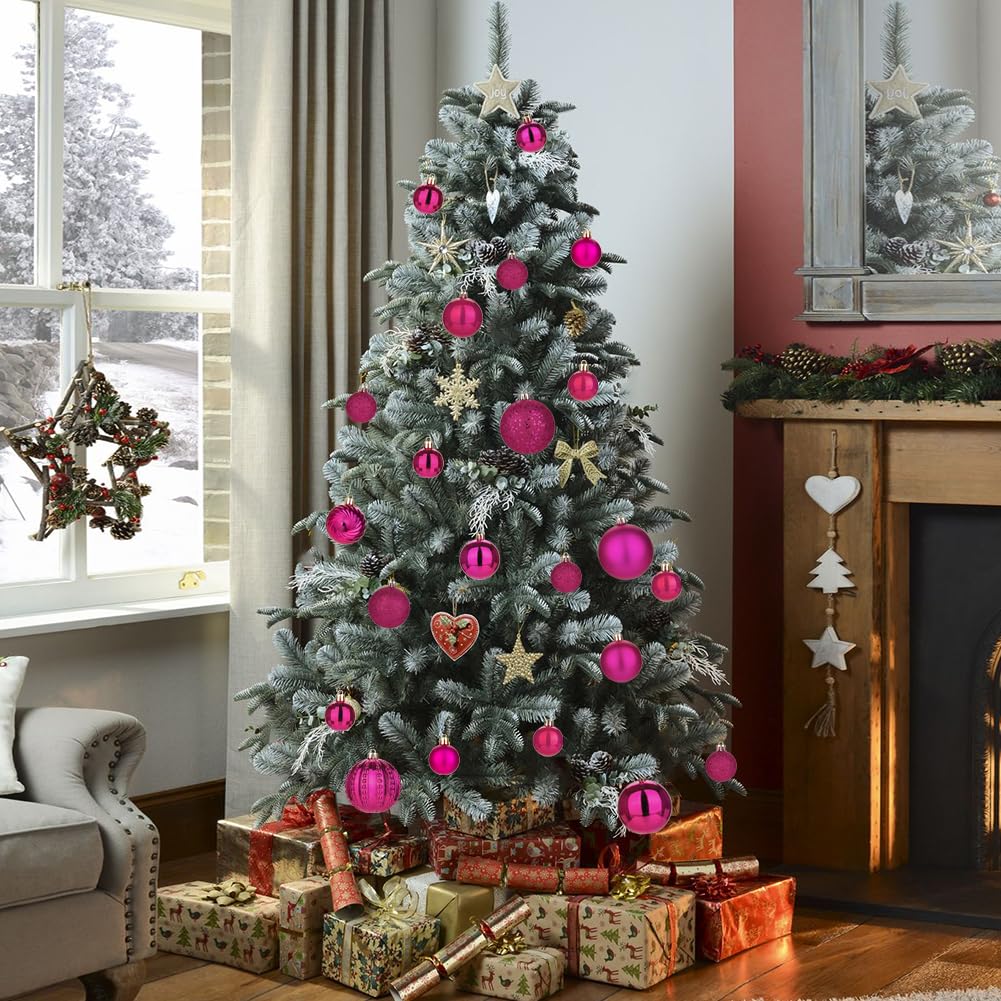 8CM Weihnachtsdeko Weihnachtskugeln, 12 Stücke Bruchsiche Christbaumkugeln Ornamente Rosa Weihnachtsbaumschmuck für Weihnachtsbaum… – Ansicht 3