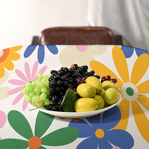 Miniatura 1097 de Mantel floral hippie, diseño retro de los años 70, naranja, rosa, azul, floral, bohemio, estampado estético de margaritas, para fiesta, picnic