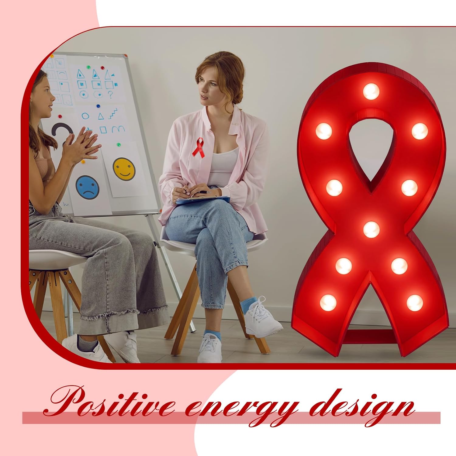 Retisee 3ft Light up Red Ribbon Week Decor Marquee Ribbon Frame