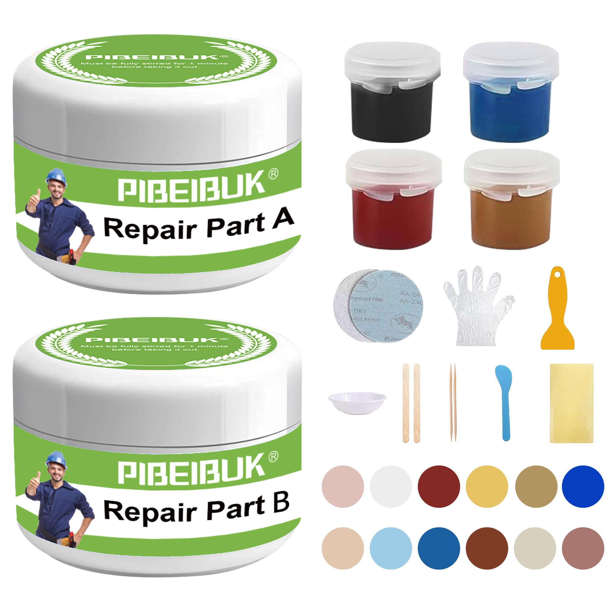 Pibeibuk Surface Repair Kit for Tubs, Tiles, Countertops - Fixes Chips, Cracks, Scratches, Holes (Fiberglass, Porcelain, Stone, Acrylic)