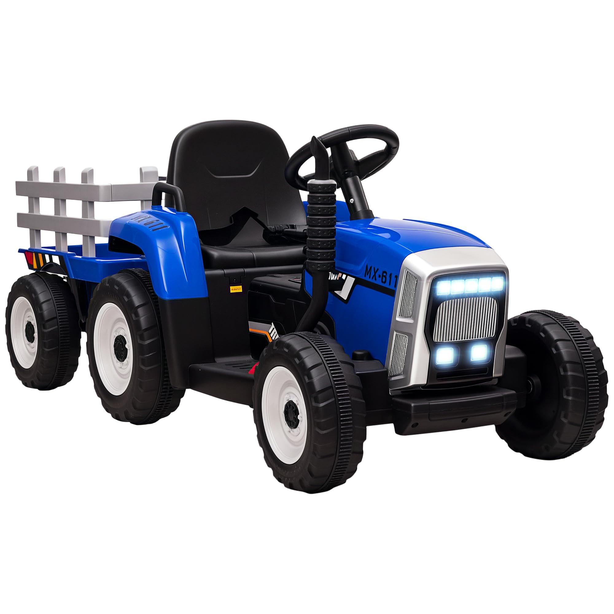 – Kids Electric Car, 12V Electric Ride on Tractor and Trailer with Detachable Trailer Remote Control, USB, Horn, Lights, Start-Up Sound, for Ages 3-6 Years, Blue