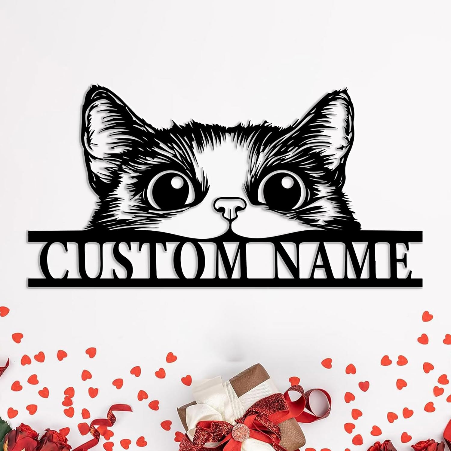 Personalized Cat Address Sign,Custom Metal Plaque with Name,Weatherproof Outdoor Door Number Sign for Cat Lovers,Garden Home Wall Decor