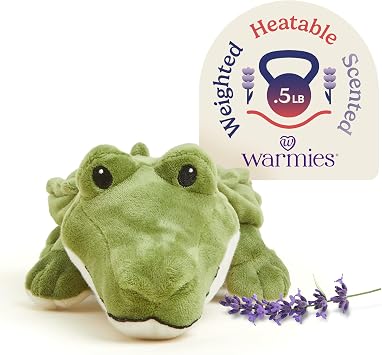 warmies Junior Microwavable & Weighted Stuffed Animals, Alligator - Heated Stuffed Animal Plushie for Warmth & Comfort - Cute Soft Plush Toys for Adults & Children Boys, Girls, Babies & Toddlers