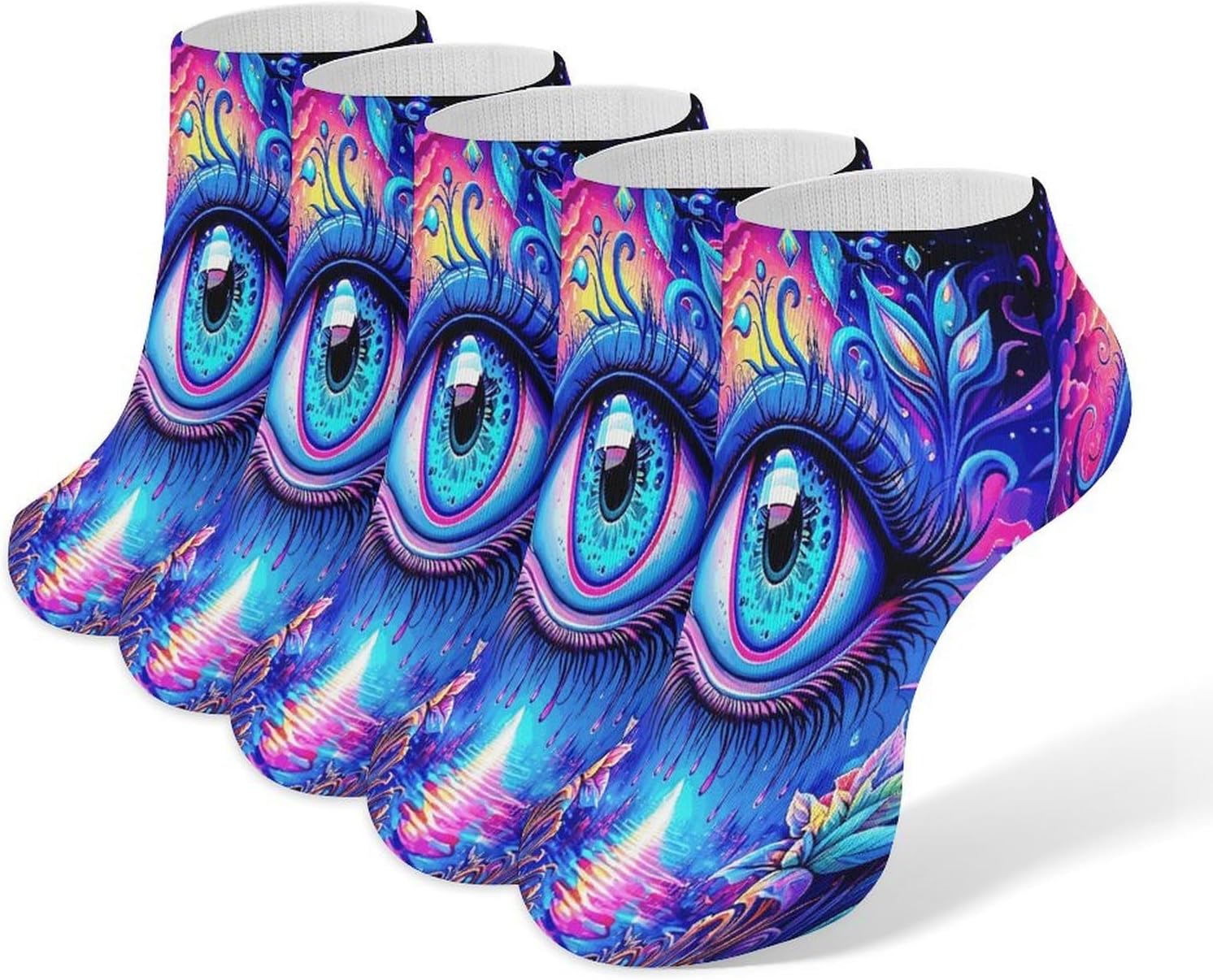 Psychedelic Eyes 5Pairs Low Cut Ankle Socks for Women No Show Casual Breathable Athletic Socks for Sport