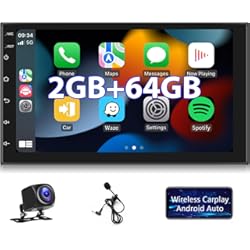 Pantalla 9 Pulgadas Para Auto Android 2GB 64GB Radio Wireless Carplay Inalámbrico Android Auto Radio Coche 2 DIN Pantalla Táctil 7 Pulgadas Navegación GPS/HiFi/Bluetooth/WiFi/FM RDS Radio/Mandos Volantes/Cámara Trasera Autoradio