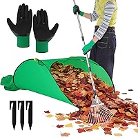 Hoemwarm Leaf Rake with 70 Gallon Foldable Bag, Heavy Duty Metal Long Handle & Garden Gloves for Lawn Yard Cleanup