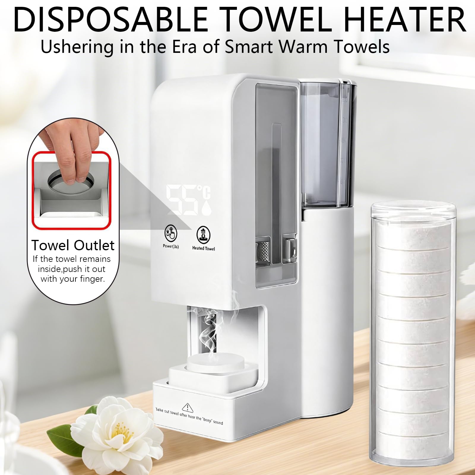 Scaldasalviette, Elettrico Riscaldatore per Asciugamani 55°C Scalda Salviette per Centri Estetici Spa e Casa con 500ml Serbatoio dell'Acqua e 100 Portatile Asciugamani Compressi